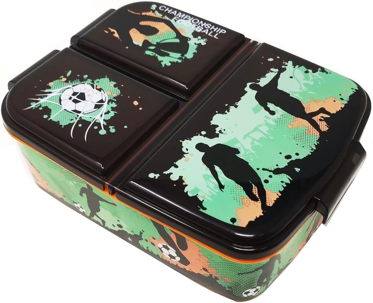 Fruitbakje school - Voetbal - 18 x 7 x 14 cm - Kunststof lunchbox met vakverdeling - Voor kinderen