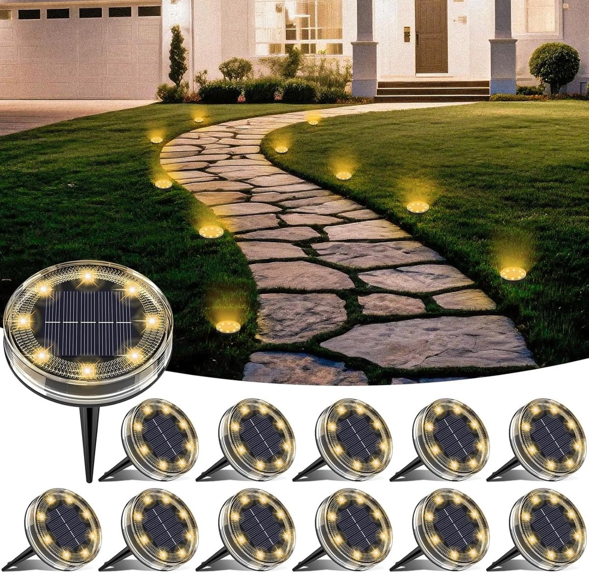 Buitenlampjes - Warmwit - Set van 12 stuks - Zonne-energie LED buitenlampen - Waterdichte tuinverlichting