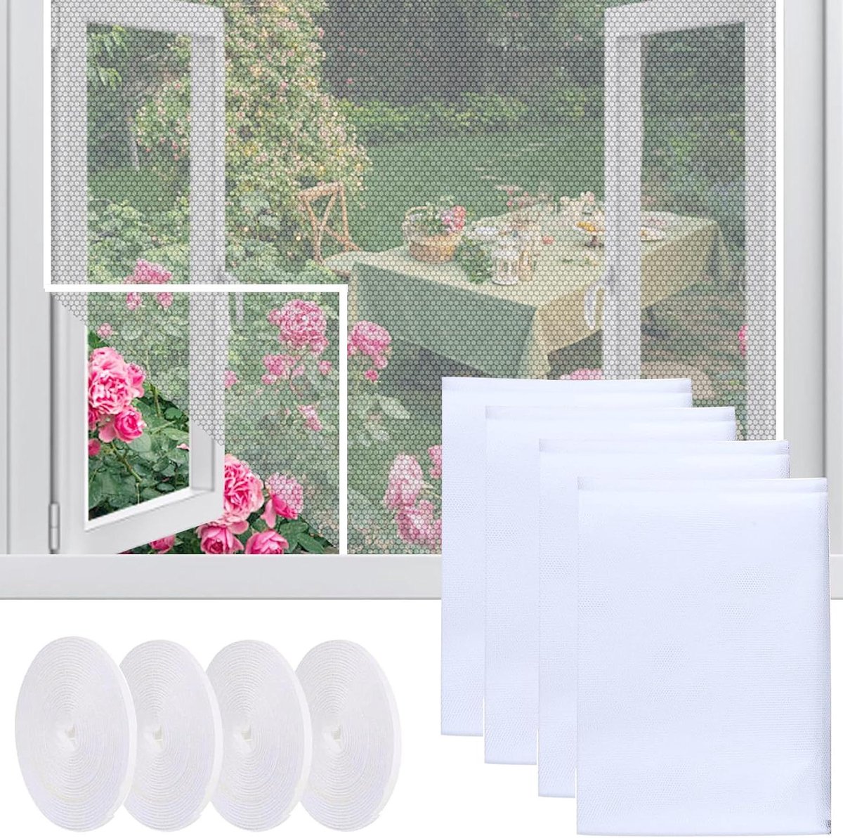 Horren Set - Insectenwering Ramen - Buitenlucht Binnen - Op Maat Te Knippen - 4 Stuks 130x150cm - Wit