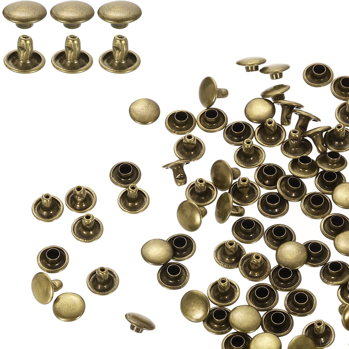 Lederen Nieten Set 100 Stuks 8 x 6mm Rondkop (Brons)