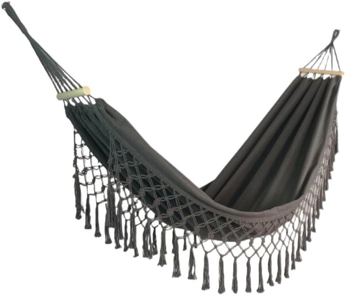 Hangmat met Tassels - Kampeerhangmat Schommel - Ontspannen Buiten - Anti-omval Ontwerp - 160x200 cm - Grijs