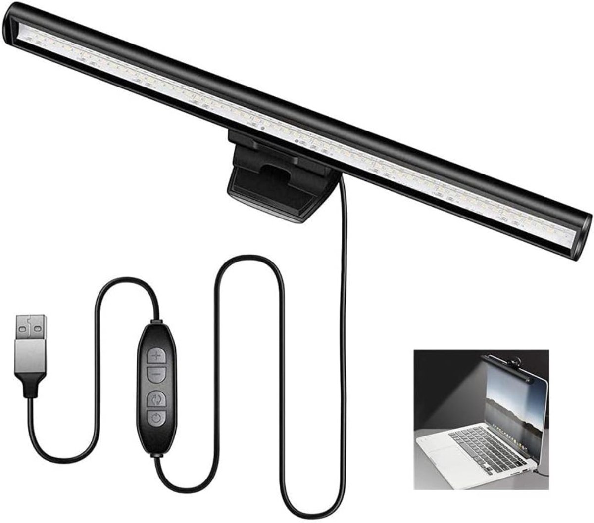 KIRA® Monitor Lamp - Dimbare Monitorlamp voor Oogbescherming - Monitor Lightbar met Touch Bediening - Zwart - 28cm x 6cm x 5cm