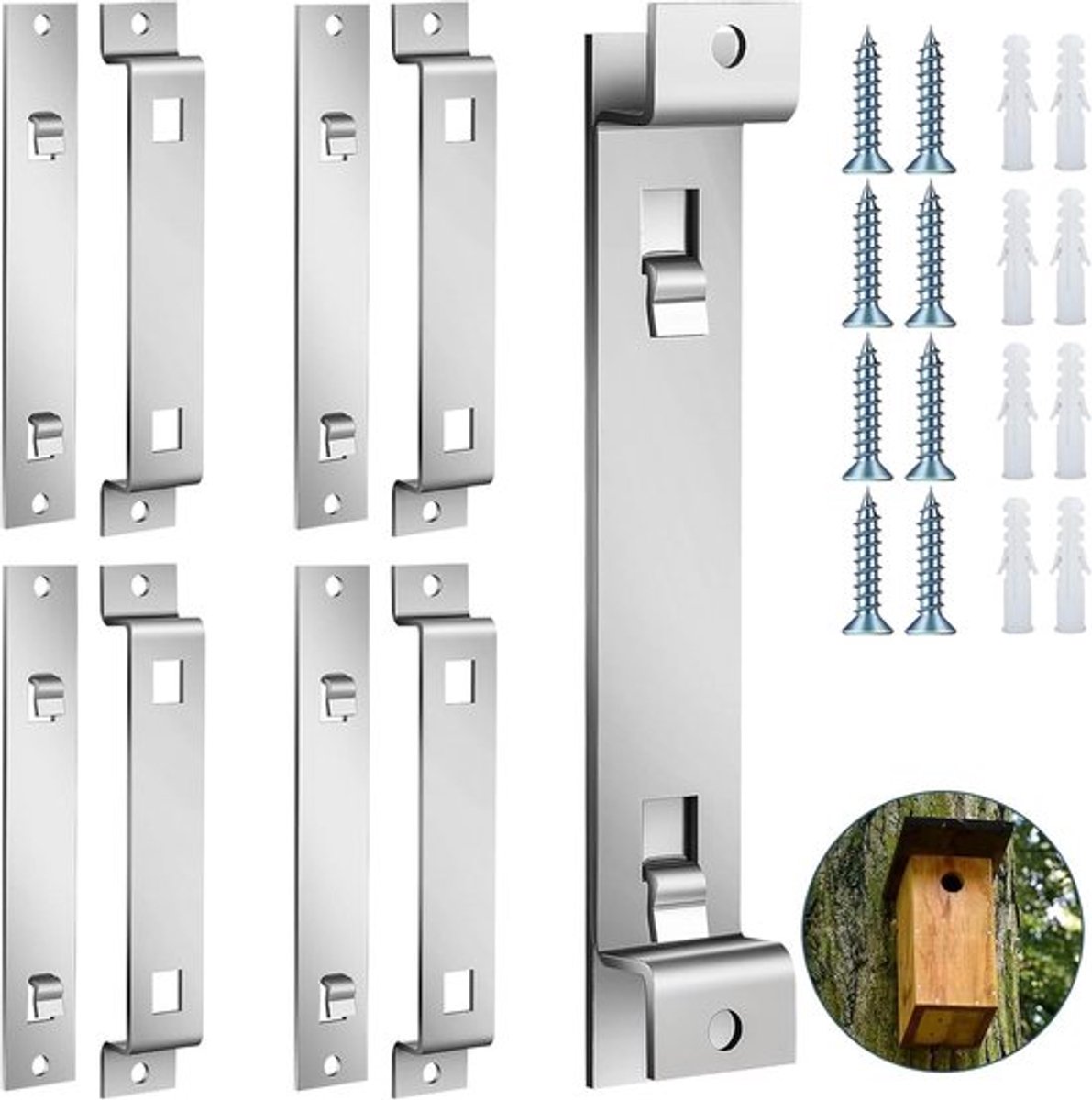 SnelShoppen - 4 Sets Vogelhuis Bevestigingsbeugels, Roestvrij Stalen Montageaccessoires voor Vogelhuisjes, Inclusief Schroeven voor Makkelijk Onderhou