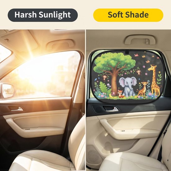Namajunas - Zonnescherm auto baby - UV Protectie voor kind - Zonwering zijruiten met 8 zuignappen - 44 x 36 cm - 2 stuks - Met opbergtas en microvezeldoek - Zonwering Auto - UV-bescherming - Bosdieren van Namajunas — afbeelding 5