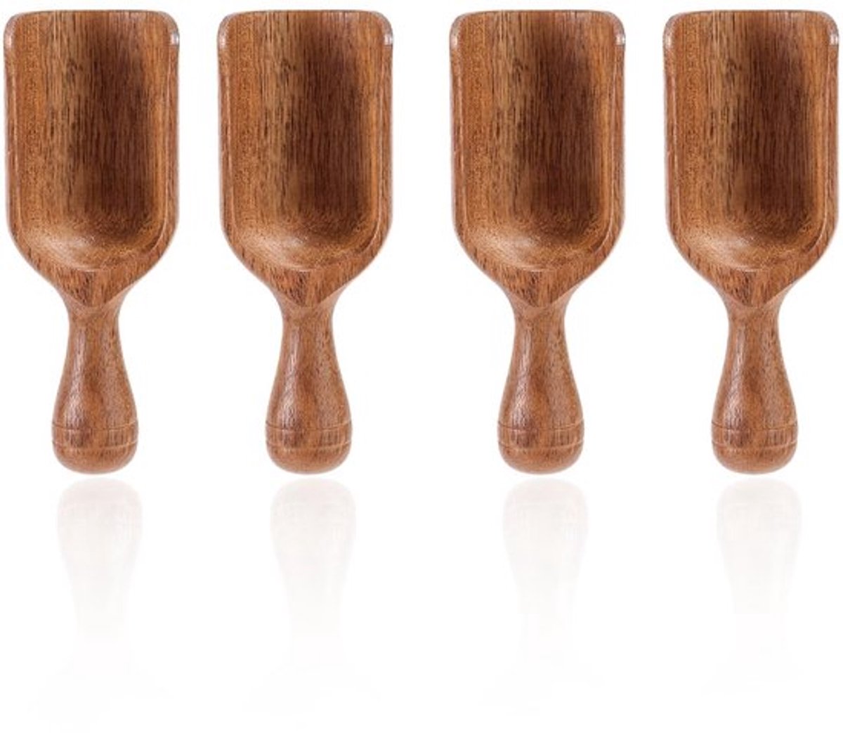 Houten Lepel Set - 4 Stuks - Acacia Hout - Multifunctionele Maatlepel - Koffielepel - 10,5 x 4 cm - Duurzaam Materiaal
