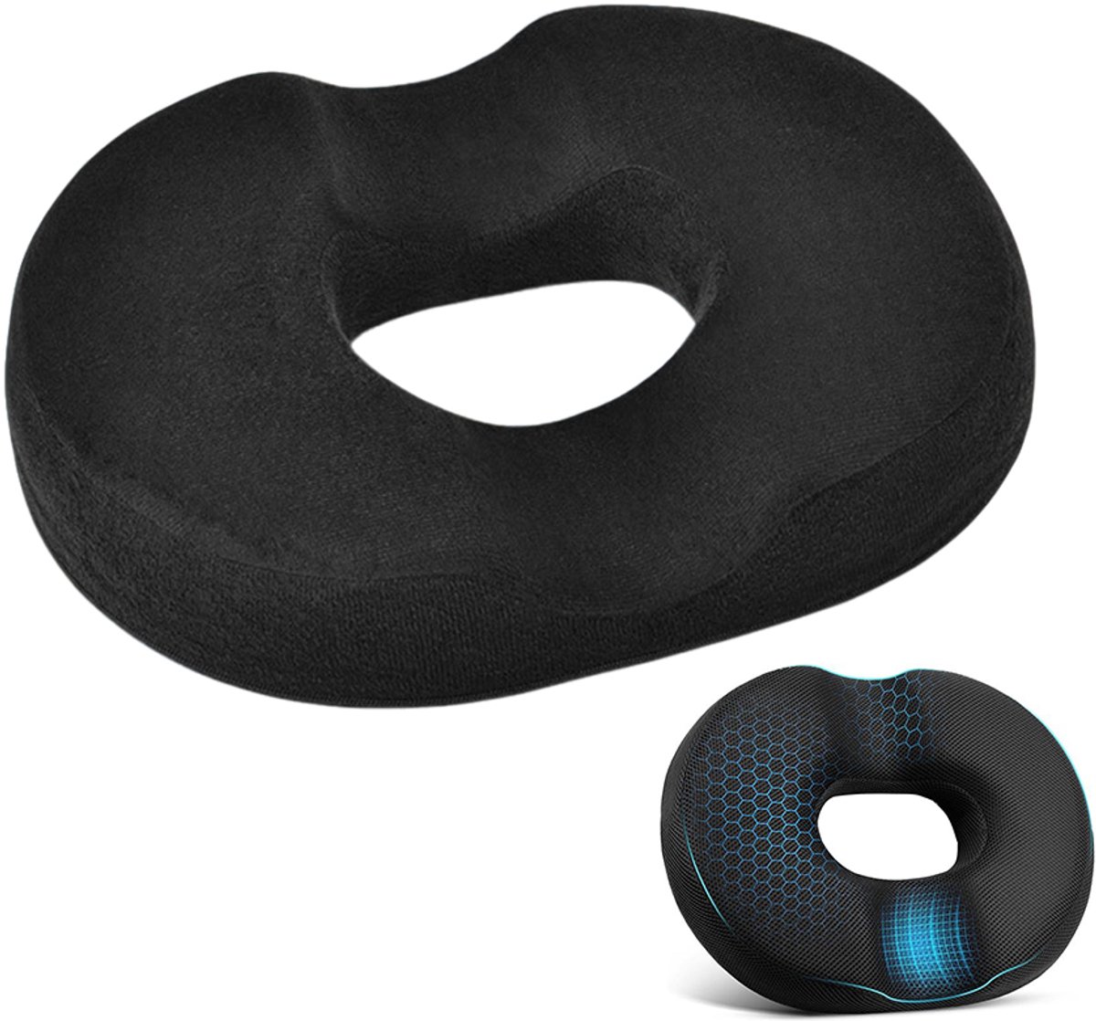 Donutvormig zitkussen - Orthopedisch zitkussen in donutvorm - Donutvormig stuitbeenkussen - Zitkussen - Traagschuim - Antislip - 41*34*7,5 cm - Geschikt voor auto's, huizen, kantoren, werkplekken, enz. - Zwart