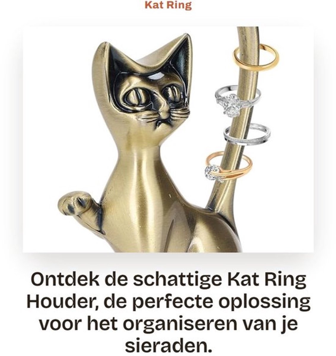 Sieradenhouder Schattig Kattenontwerp - Ringhouder - Sieradenorganizer - Oorbellenhouder - Zinklegering - 5,5 x 2,3 x 8 cm