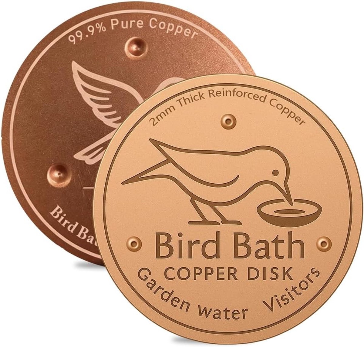 Koperen Vogelbad Schijf - 10 cm Diameter - Duurzaam Koper - Voor Buiten Gebruik - Set van 2 Stuks
