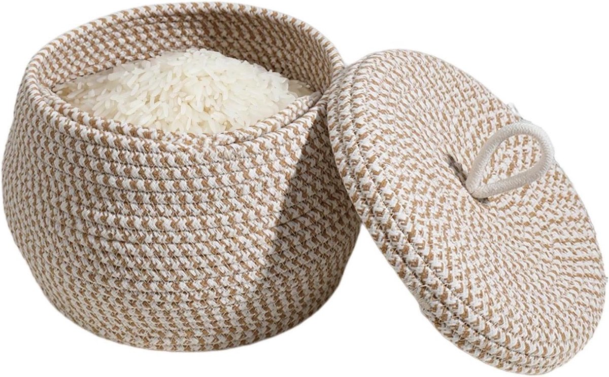 Opbergmand met deksel - Geweven mand Touwmand - Spullen organiseren - Natuurlijke uitstraling - 27 x 15 x 15 cm