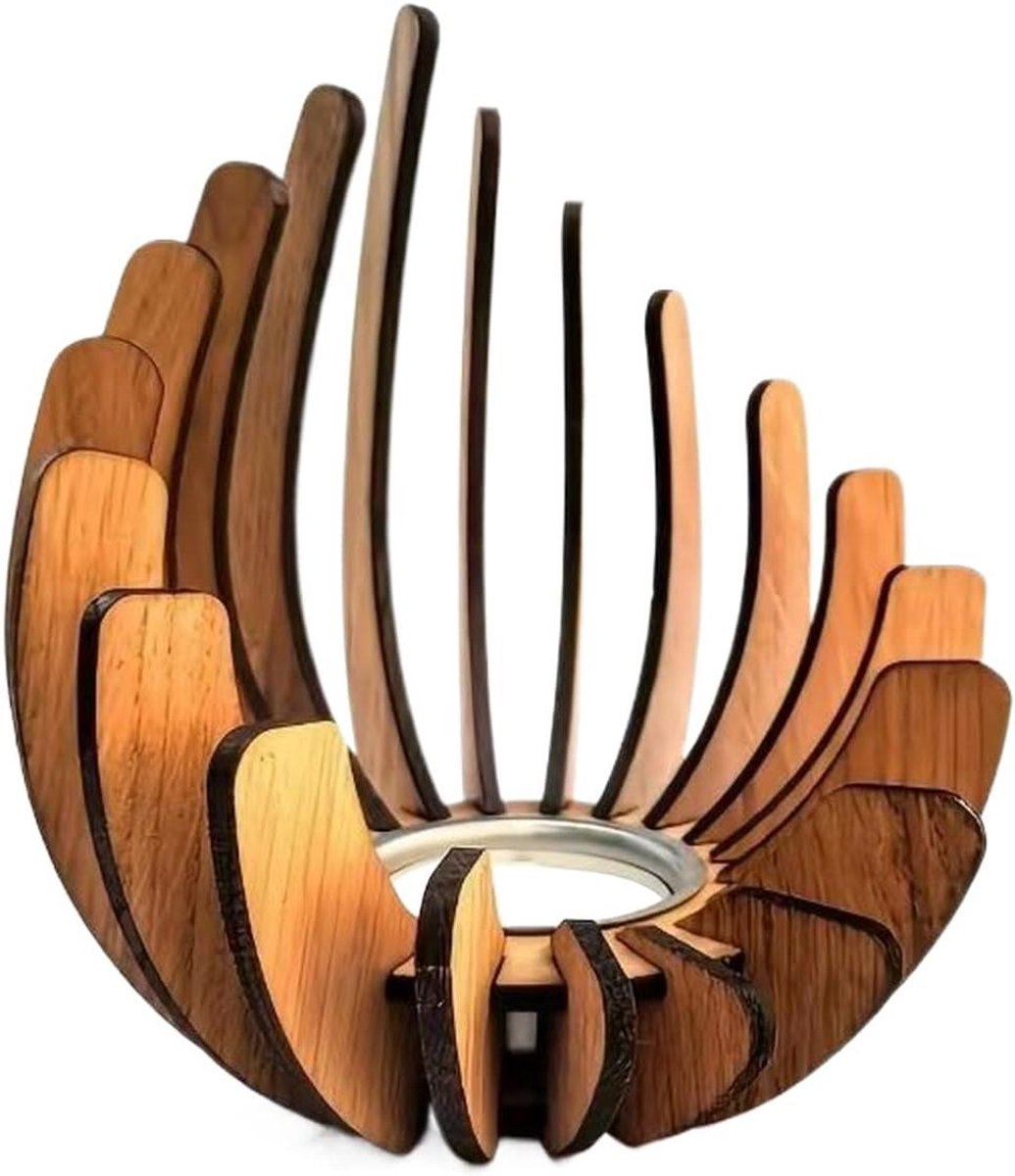 Houten Kandelaar - Decoratieve Kaarsenhouder - Sfeervolle Decoratie - Creatief Hout Design - 13 x 16 cm - Niet gespecificeerd