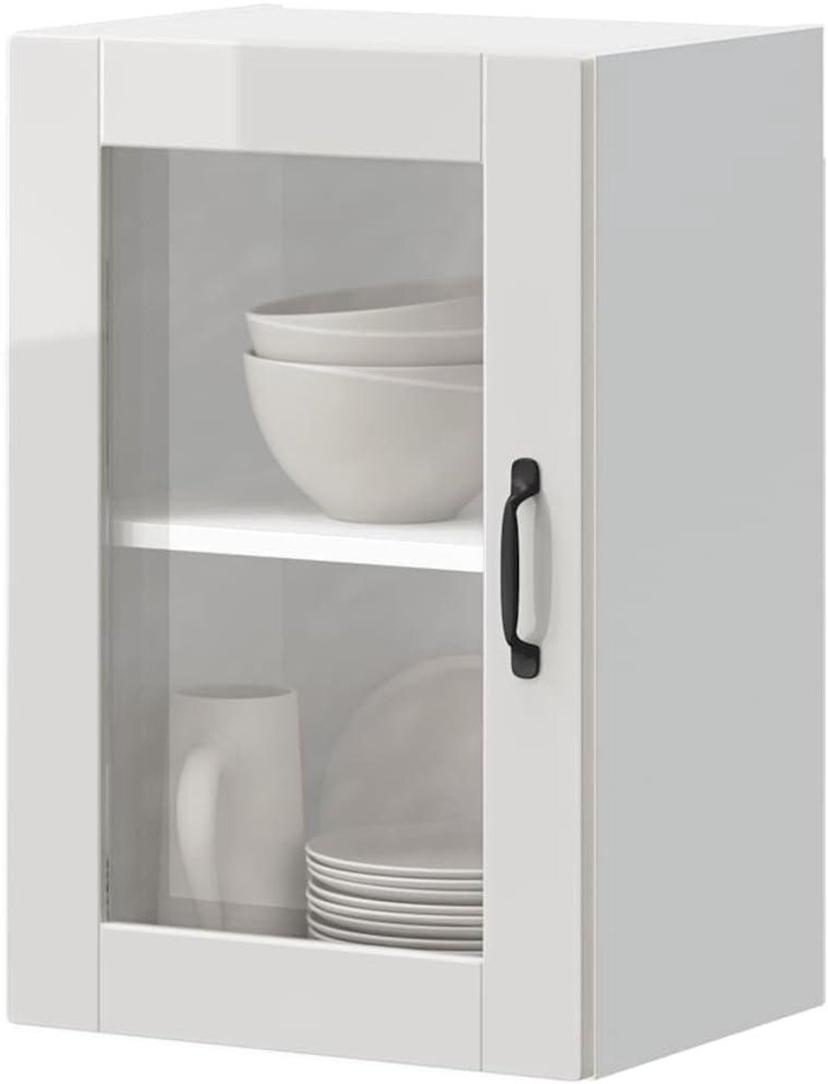 Hangkast met glazen deur - Wandkast keuken - Keuken organiseren - Vochtbestendig materiaal - 40x31x60 cm - Wit glanzend