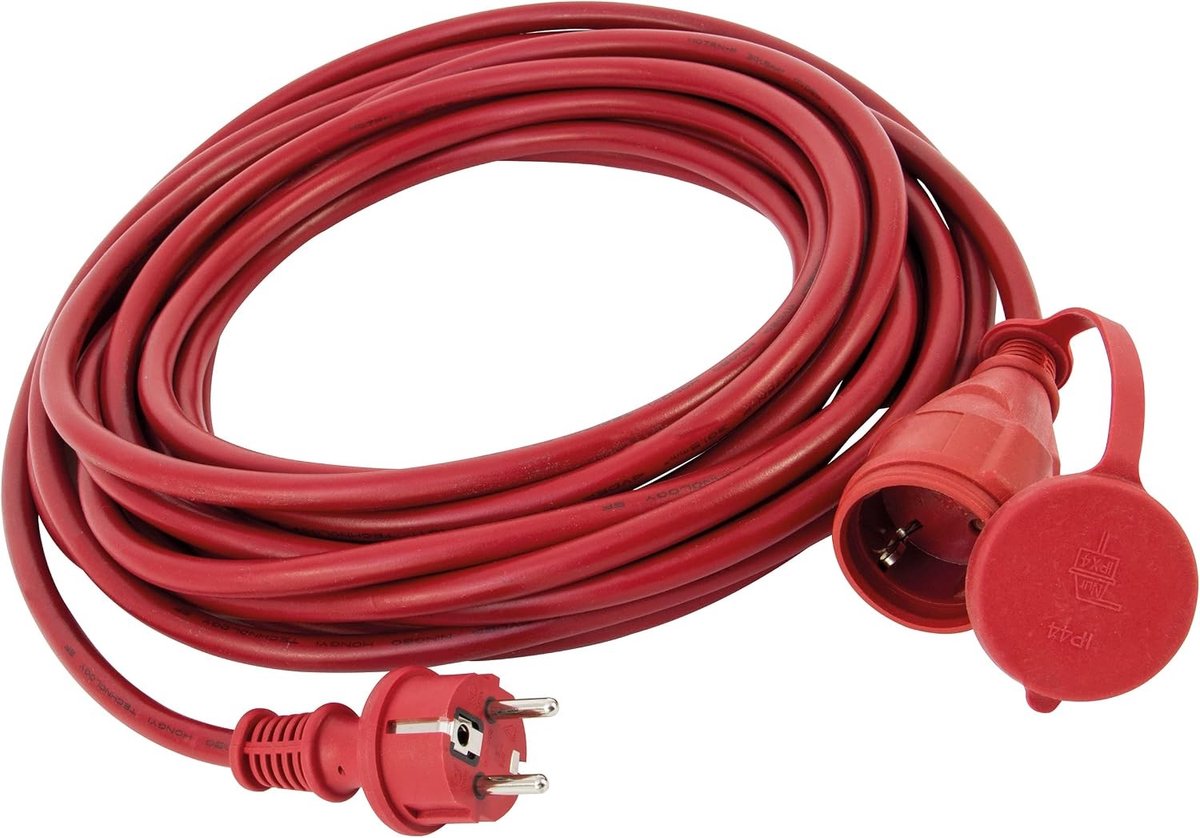 Verlengkabel - Rood - 25 m - Waterdichte Kabel met Geaarde Stekker - Voor Buiten