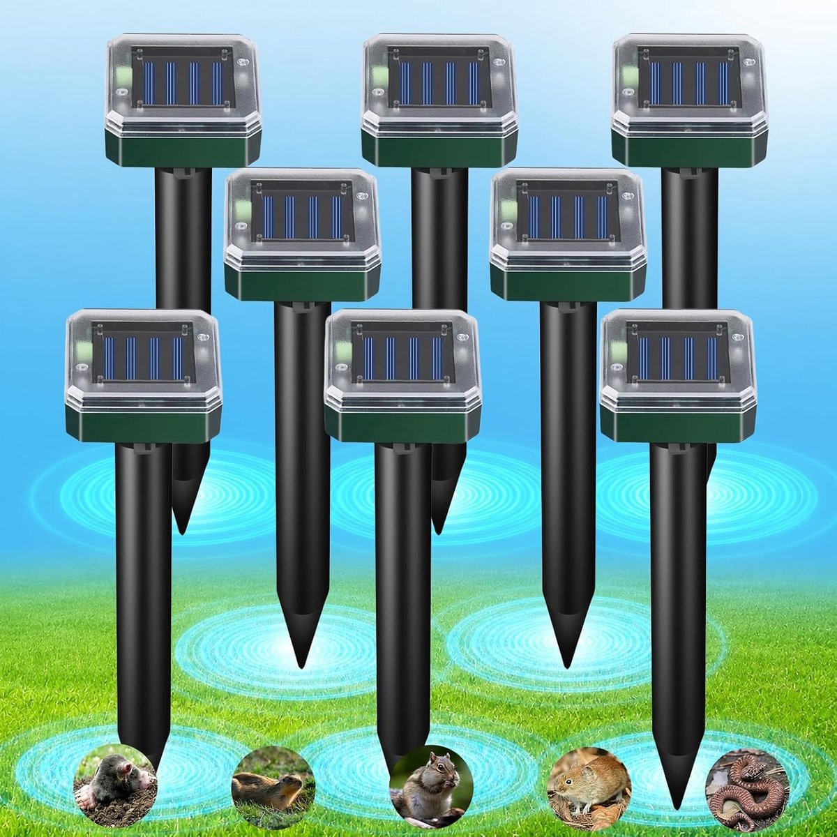 Muizenverjager - Zonne-energie - Ultrasone Buitenverjager - Set van 8 Stuks