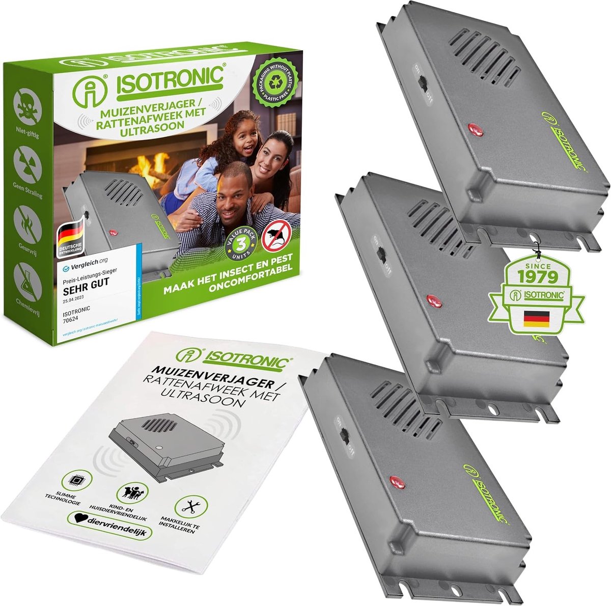 Muizenverjager - Wit - 3 stuks - Ultrasone Knaagdierverjager voor Binnen en Buiten - Batterijgevoed