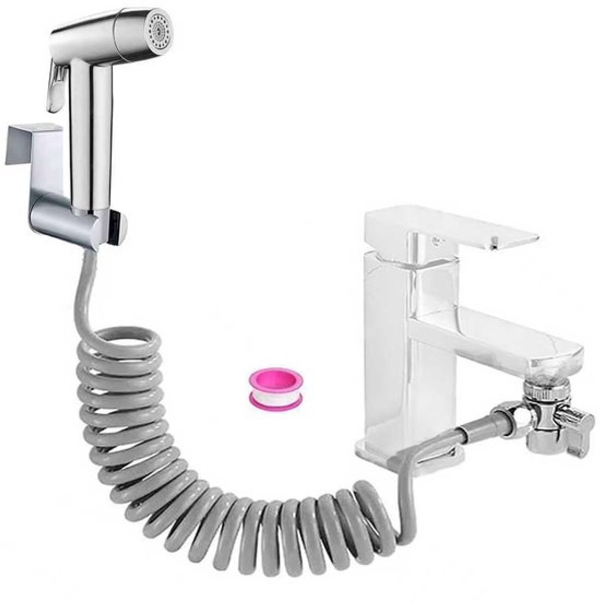 Bidet Handdoucheset, ABS-kunststof, babystoffen luiersproeiset met kraandispenser, dubbele straalmodus, mondstuk, veerslang, wandhouder