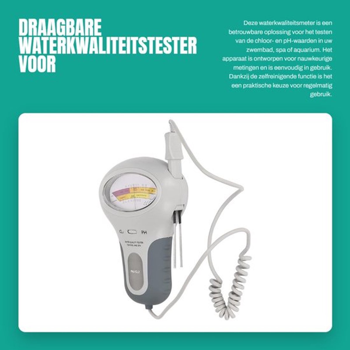 Waterkwaliteitstester Nauwkeurig - Draagbare Watertester - Zwembad Tester - pH/Meter - Chloor Tester - Zelfreinigend