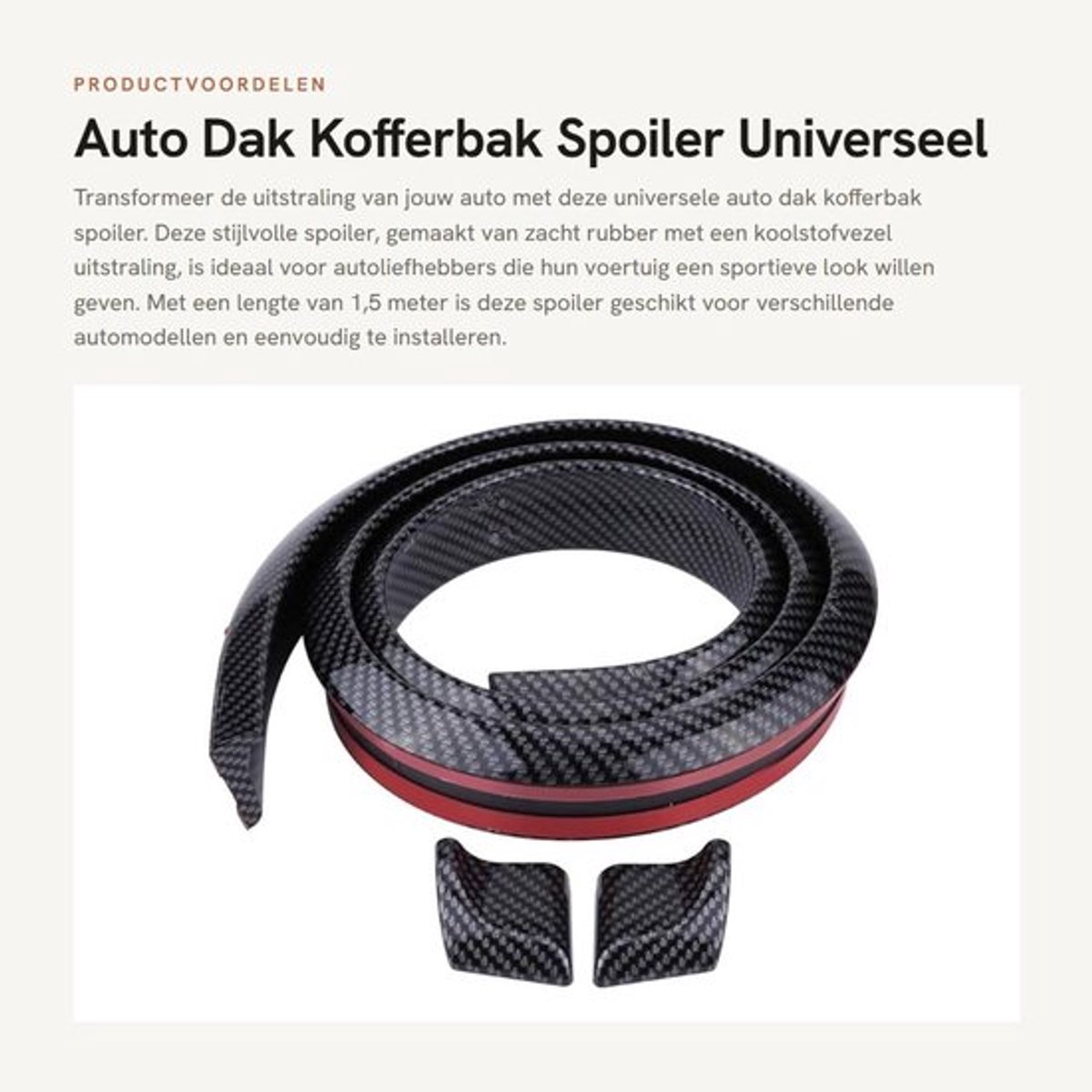 Dakspoiler Universeel 1,5 m - Koolstofvezel Stijl - Zachte Rubberen Strip - Achterspoiler - Inclusief Accessoires - Sterke Verbinding