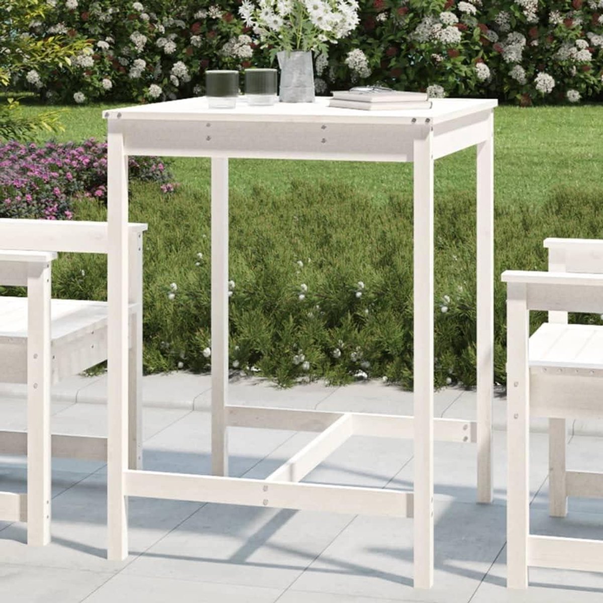 Tuintafel Hout - Terrastafel Buiten - Buiten Eten - Massief Grenenhout - 82.5 x 82.5 x 110 cm - Wit