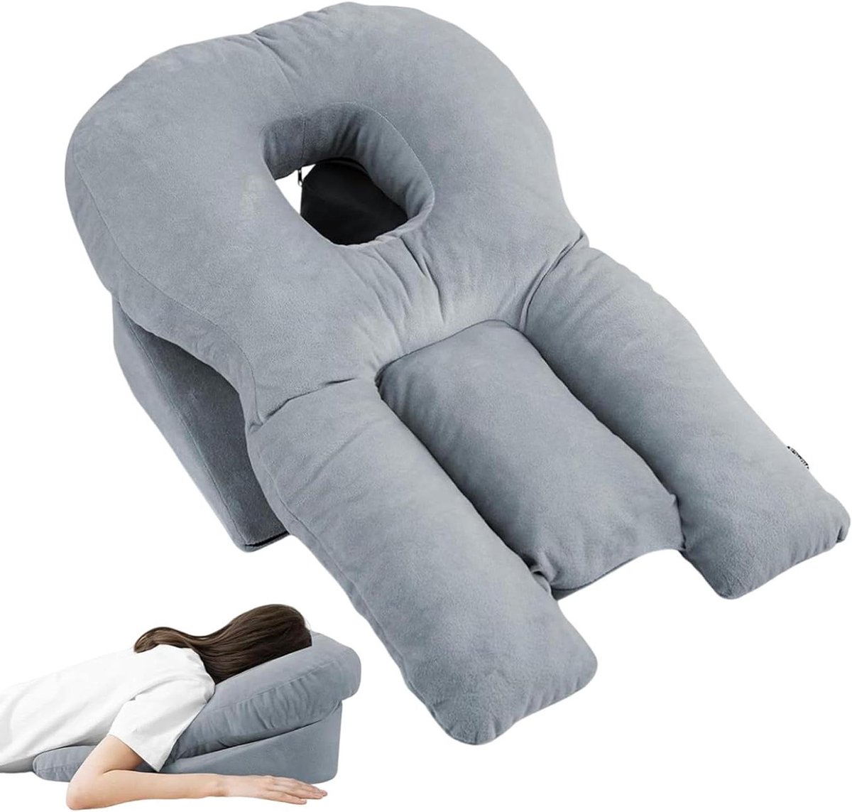 Buikkussen - Herstelkussen Slaapkussen - Ontspannen Slapen - Ergonomische Gezichtsondersteuning - 70 x 47 cm - Grijs