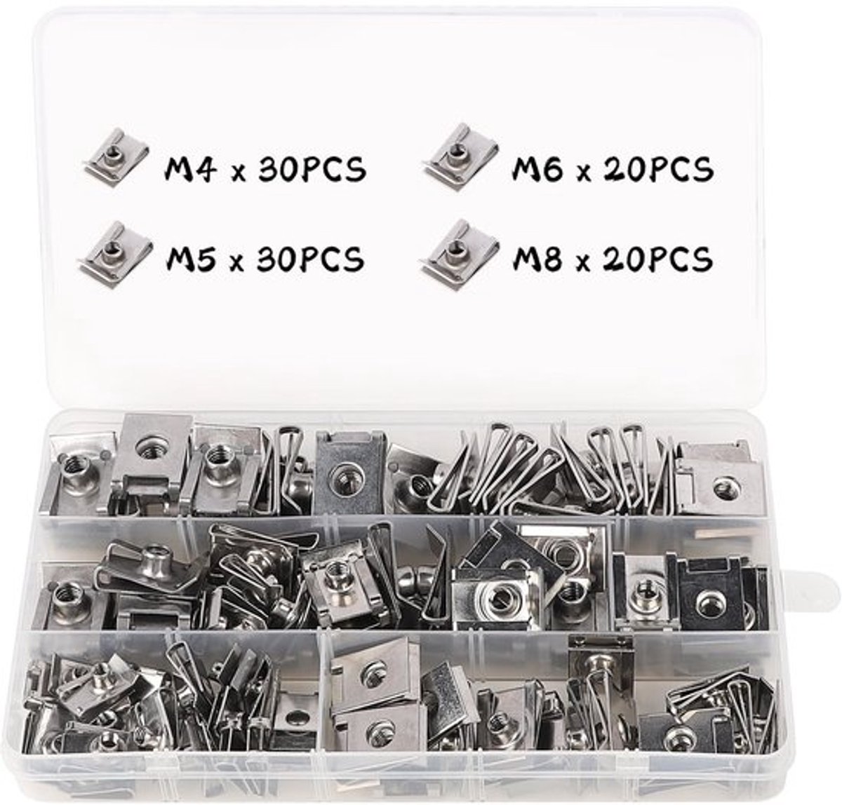 LALAGO U-type moeren, 100 stuks M4, M5, M6, M8, U-moer-clips voor auto's, nietjes, bevestigingsclip, moeren, schroefdraad voor auto's, bumpers