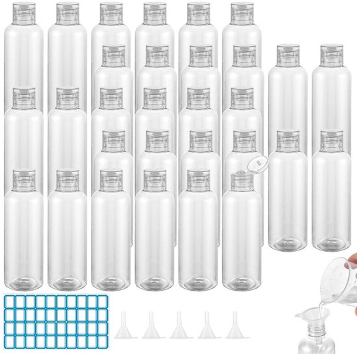 Reisflessen 30 stuks - 100 ml Flessen - Handbagage - Transparante Plastic Flessen - Lekvrij Flip-Topdeksel - Duurzaam en Onbreekbaar - Toilettas
