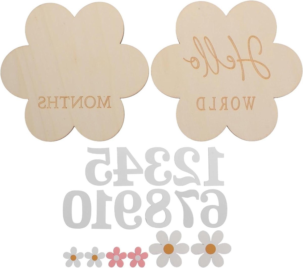 Houten Maandkaarten - Baby Mijlpaalkaarten Bloemen - Groeimijlpalen Vastleggen - Handgemaakt Duurzaam Hout - 15.8 x 15.8 cm - Multikleur