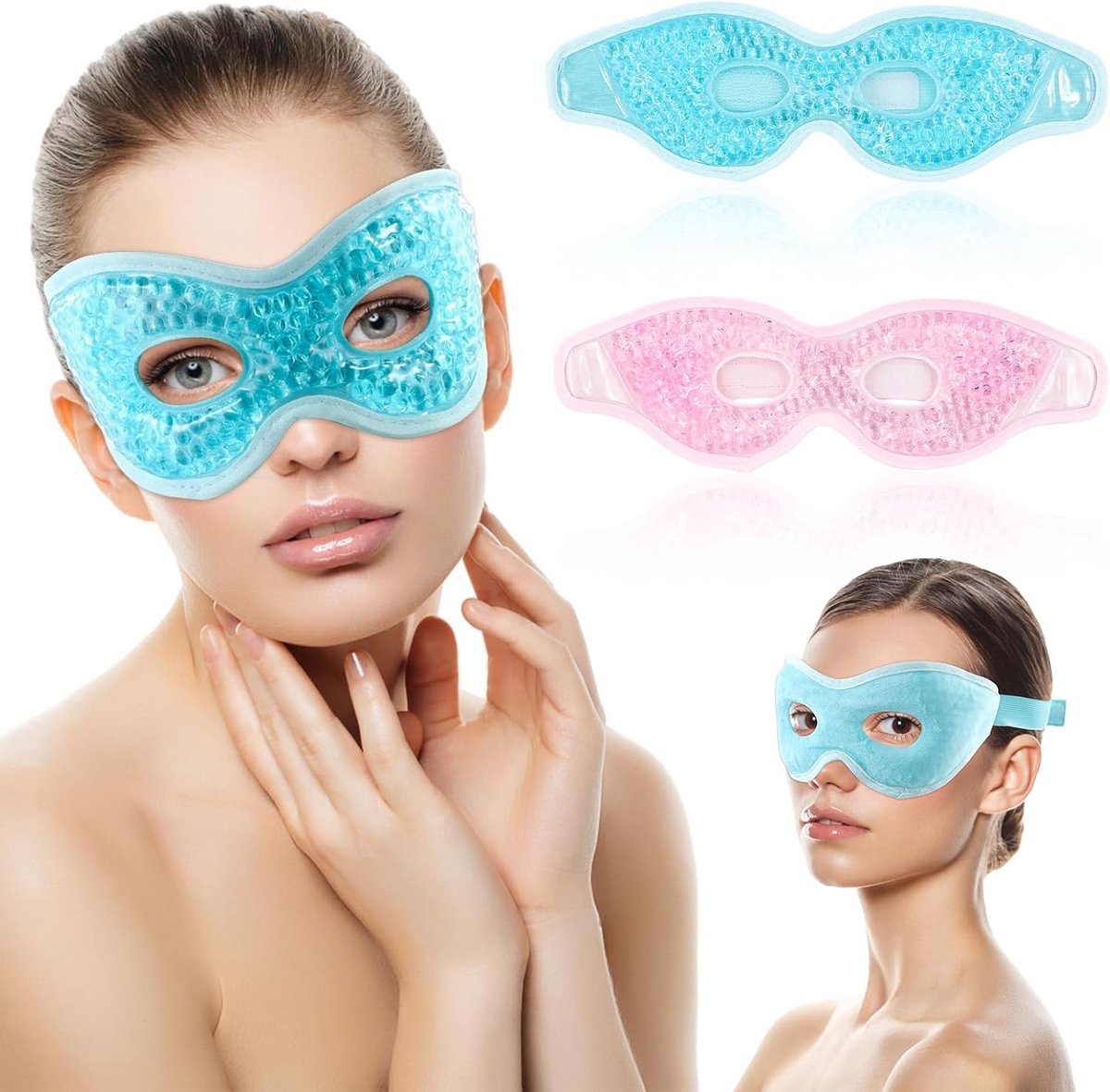 Verkoelend Oogmasker - Blauw/Roze - 28 x 9 cm - Herbruikbaar Thermo-Gel Oogmasker - Voor Ontspanning en Verlichting