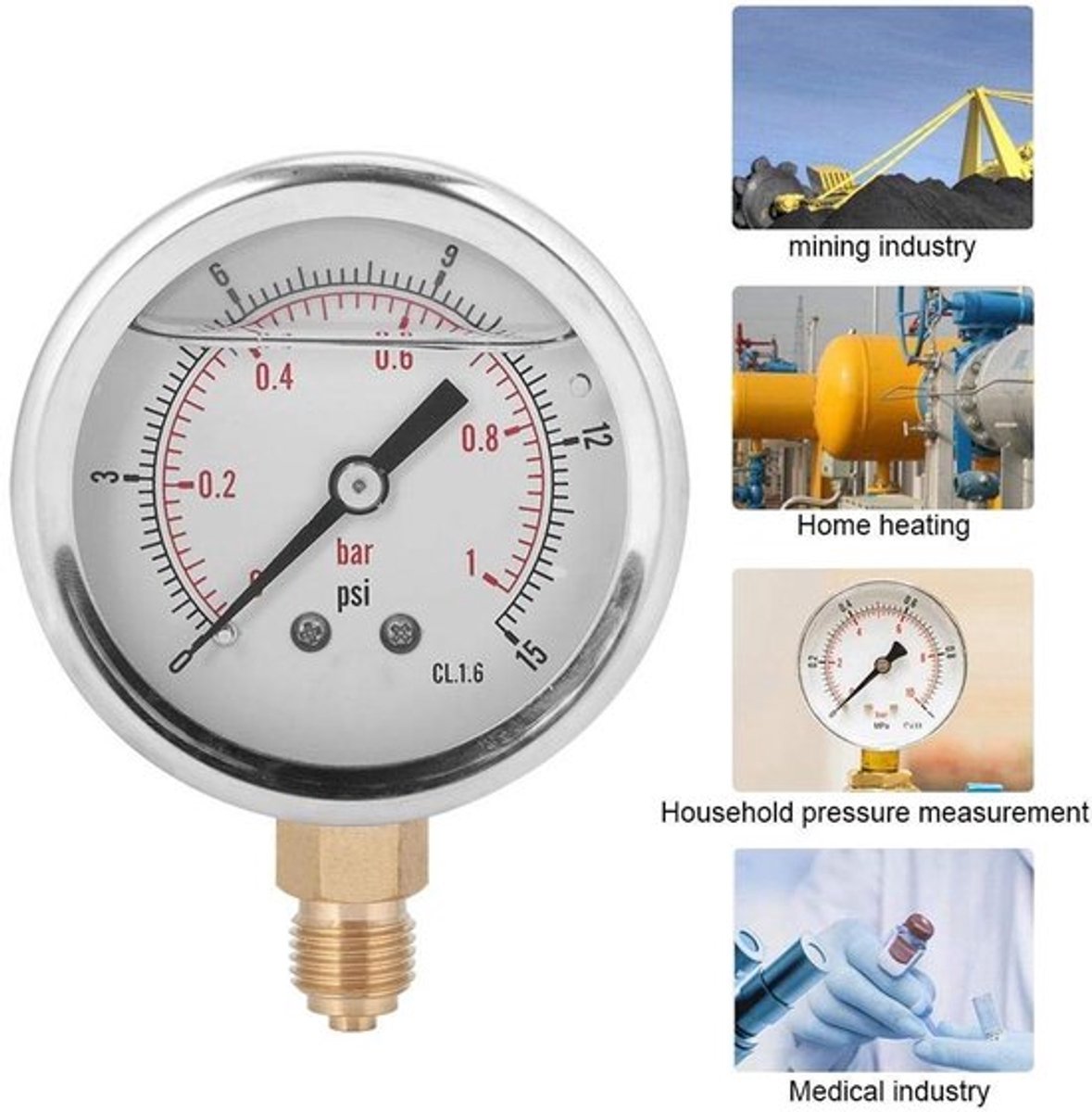 Olie Gevulde Vacuüm Manometer - Radiaal - Duidelijke schaalmeter - 1/4BSP - Roestvrij staal - Geschikt voor metallurgie machines