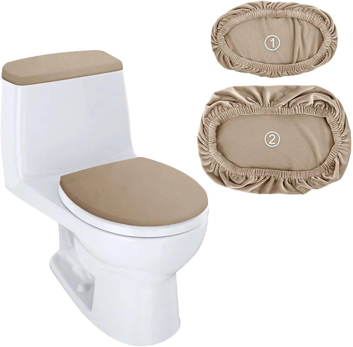 KZQ Universele Elastische Toiletbril- En Stortbakhoezen 2 Delig Bruin – Duurzaam En Stofdicht Voor Badkamer