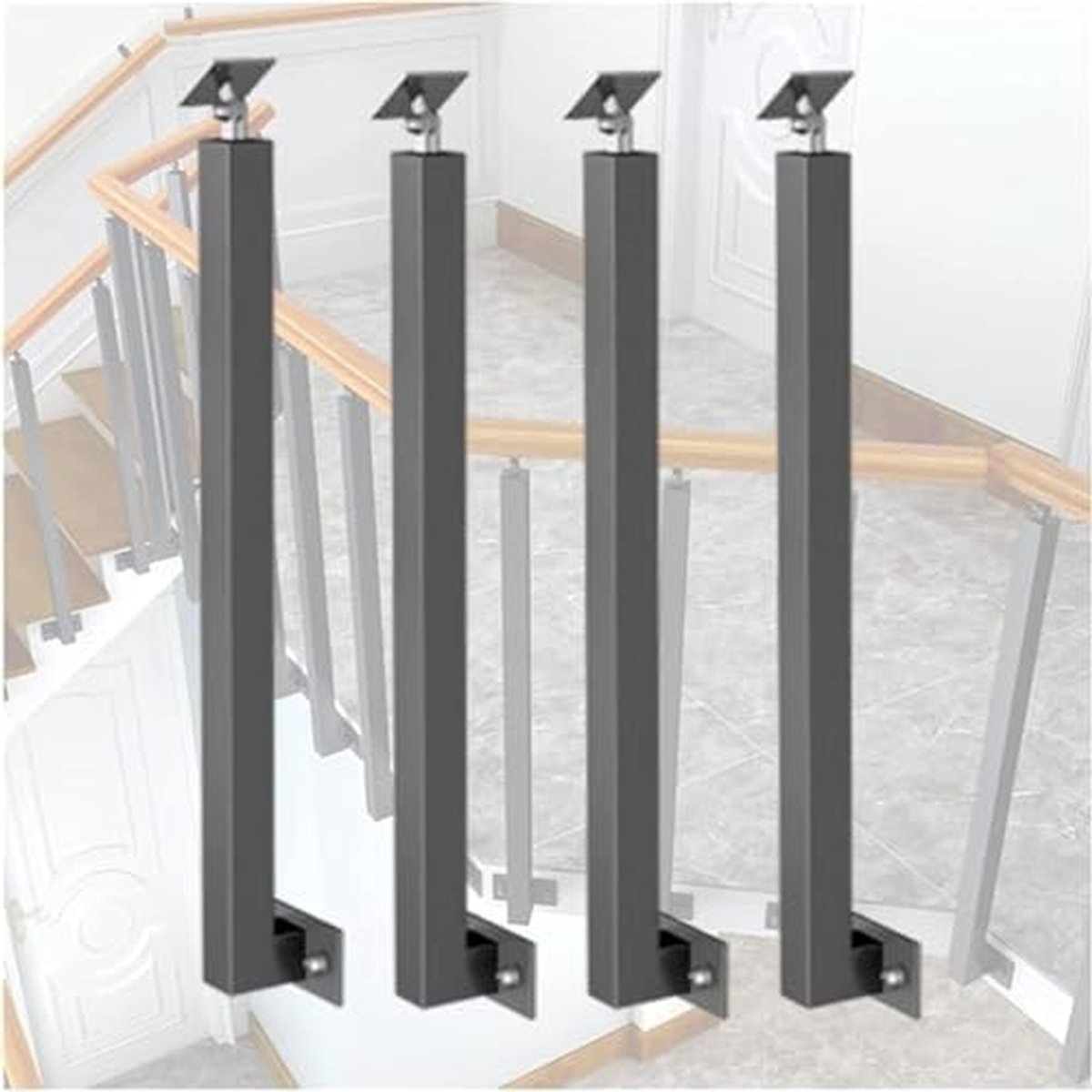 Trapleuning Paal - Baluster Post - Veilig Trappen - Verstelbare Hoek - 110cm - Zwart