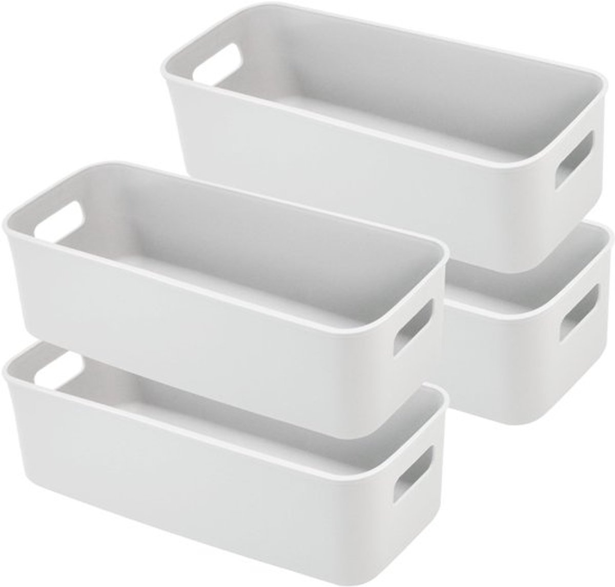 Opbergdozen 4 Stuks - Plastic - 30 x 11 x 9.5 cm - Grijs - Organiser - Antislip Voeten - Herbruikbaar - Opbergmanden