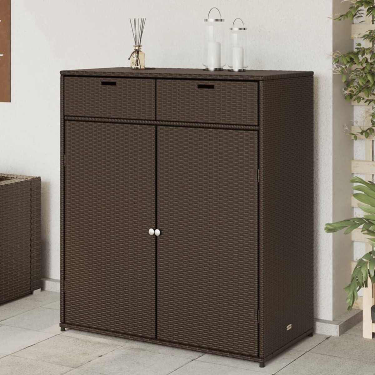 Opbergkast Hars - Tuinkast Kast - Buiten Opbergen - Twee Deuren - 105 x 55 x 113 cm - Bruin