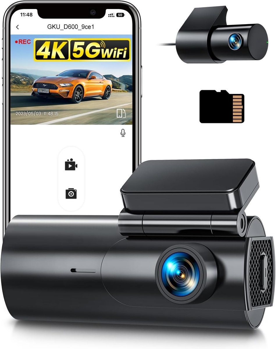Dashcam voor auto - Zwart - Dual Camera Voor en Achter - 4K Ultra HD met WiFi en Parking Monitor - Voor Auto’s en SUV’s