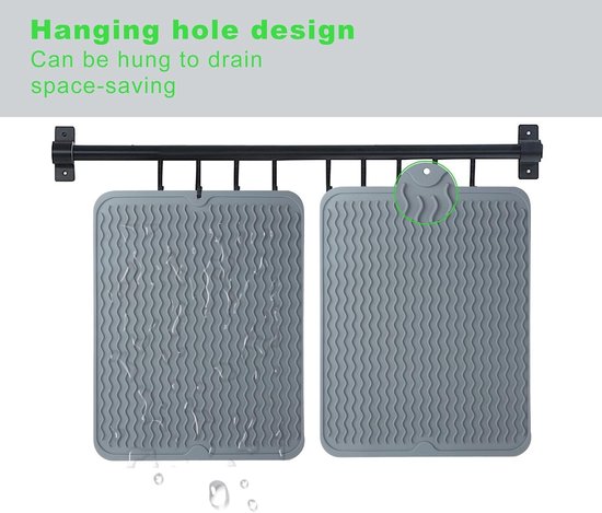 Set van 2 Afwasmatten van Silicone, Warmtebestendige Drainagematten voor Keukengerei en Borden, Ideaal voor Keukenwerkblad en Spoelbak — afbeelding 2