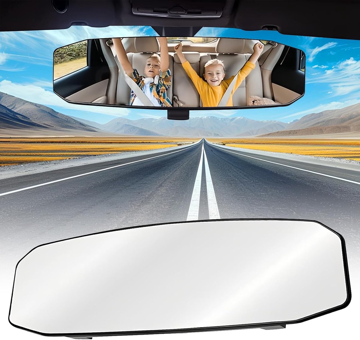Dodehoekspiegel - Zwart - 299 x 90 mm - Gebogen Glas en Kunststof Auto-achteruitkijkspiegel - Universele Binnenspiegel