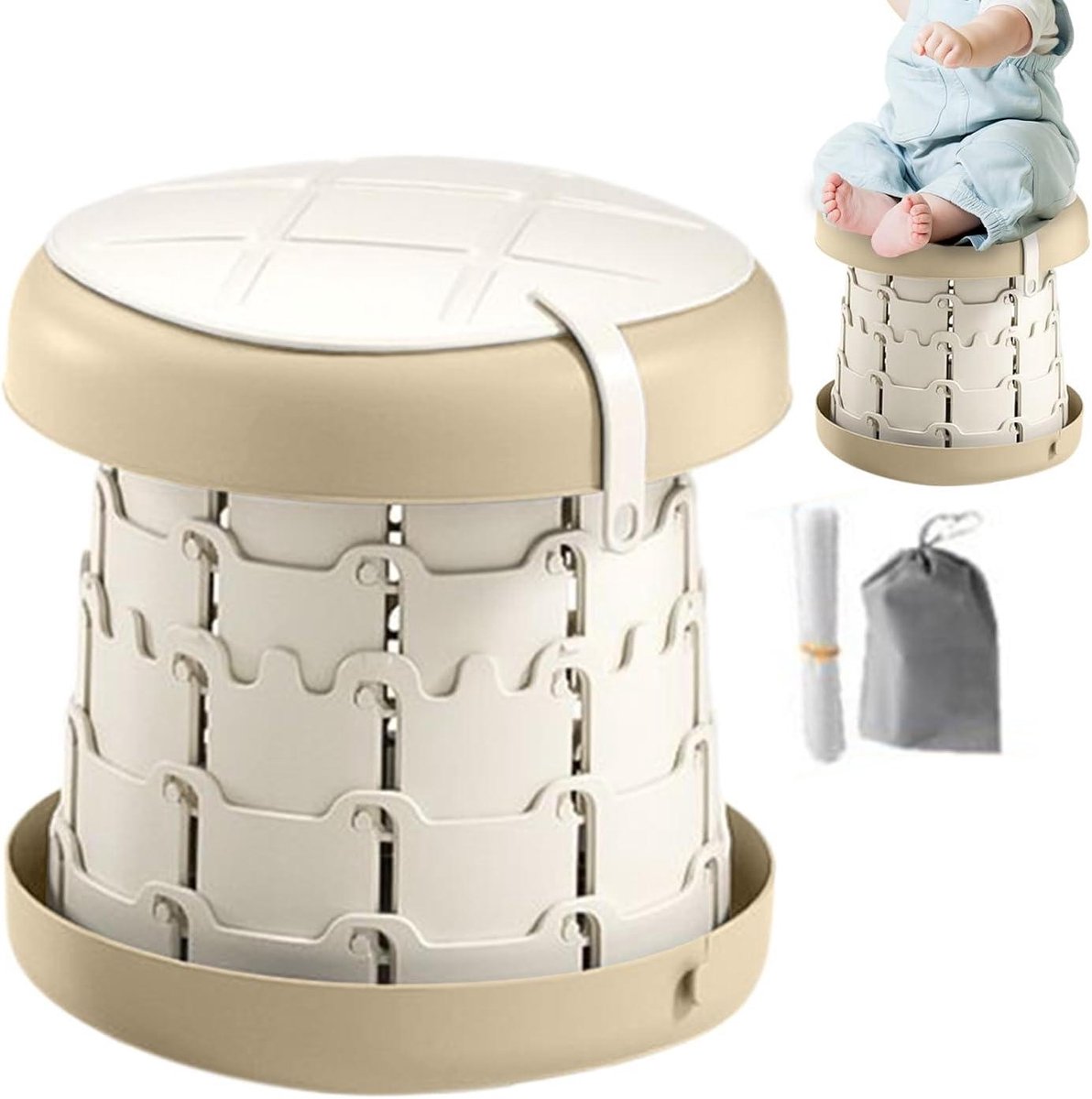Opvouwbaar Reispotje - Draagbaar Toilet Kinderen - Onderweg Zindelijk - Antislip Ontwerp - 26.8 cm Hoogte - Lichtbruin