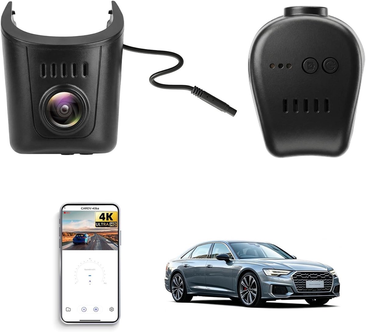 Dashcam voor auto - Zwart - Geschikt voor Audi 2019-2026 - 4K UHD Video met WiFi en Nachtzicht - Met G-sensor en OEM Installatie