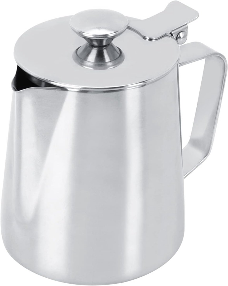 RVS Melkschuimkan met Deksel voor Koffie, Latte en Cappuccino - 350ml, Ideaal voor Kantoor en Keuken