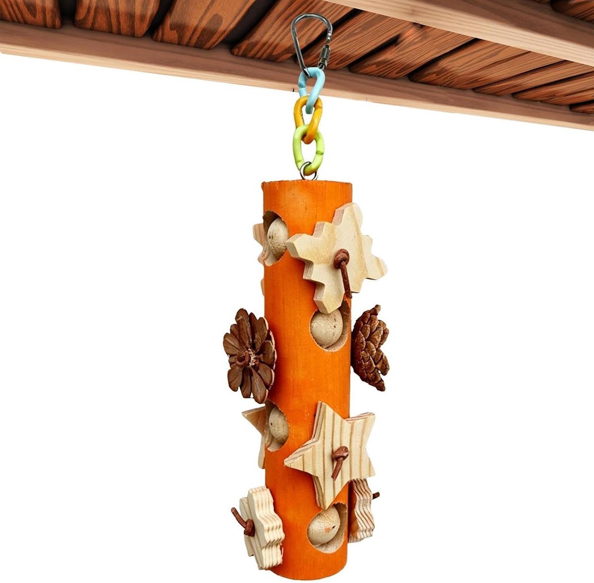 Vogel Kauwspeeltjes - Vogel Snavelslijper - Vogelkooi Verrijking - Natuurlijk Hout - 26.4 cm - Oranje