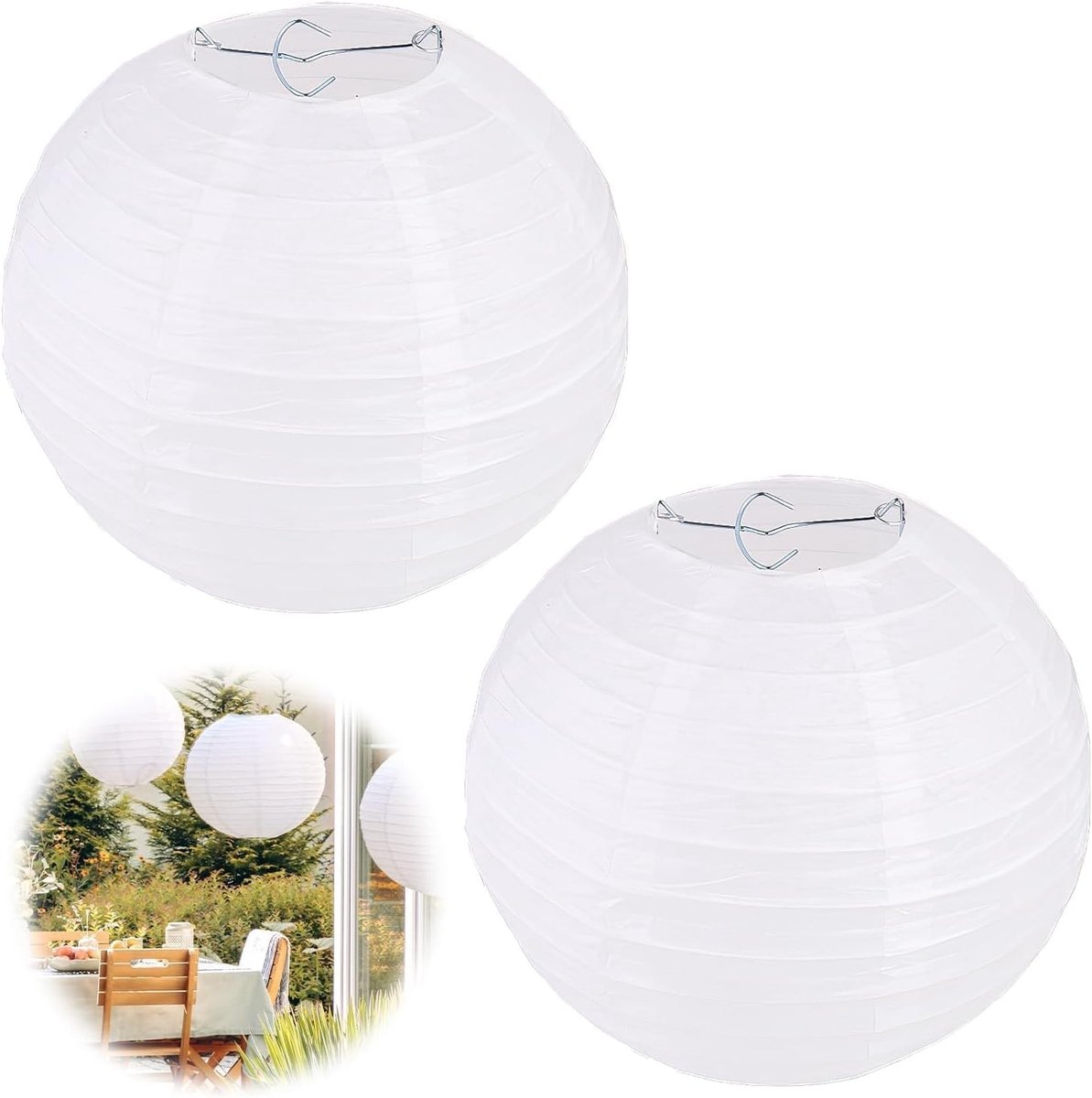 2 Stuks Witte Papieren Lampions Rond Ø20cm - Decoratie voor Feest, Tuin en Bruiloft - DIY Geschikt