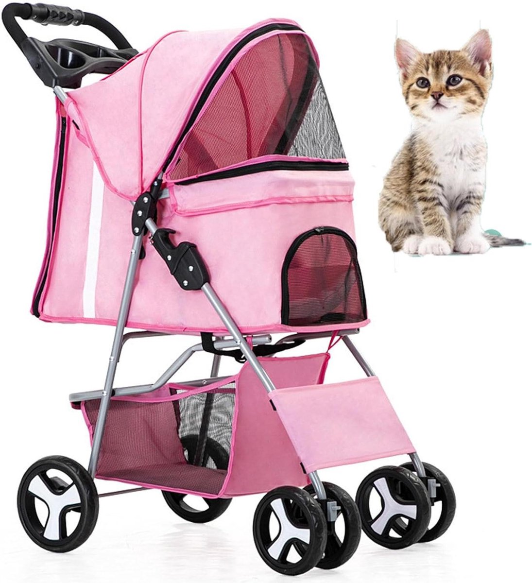 Dierenwagen - Reisbuggy - Comfortabel Reizen - Opvouwbaar Met Eén Knop - 70x45x100cm - Roze