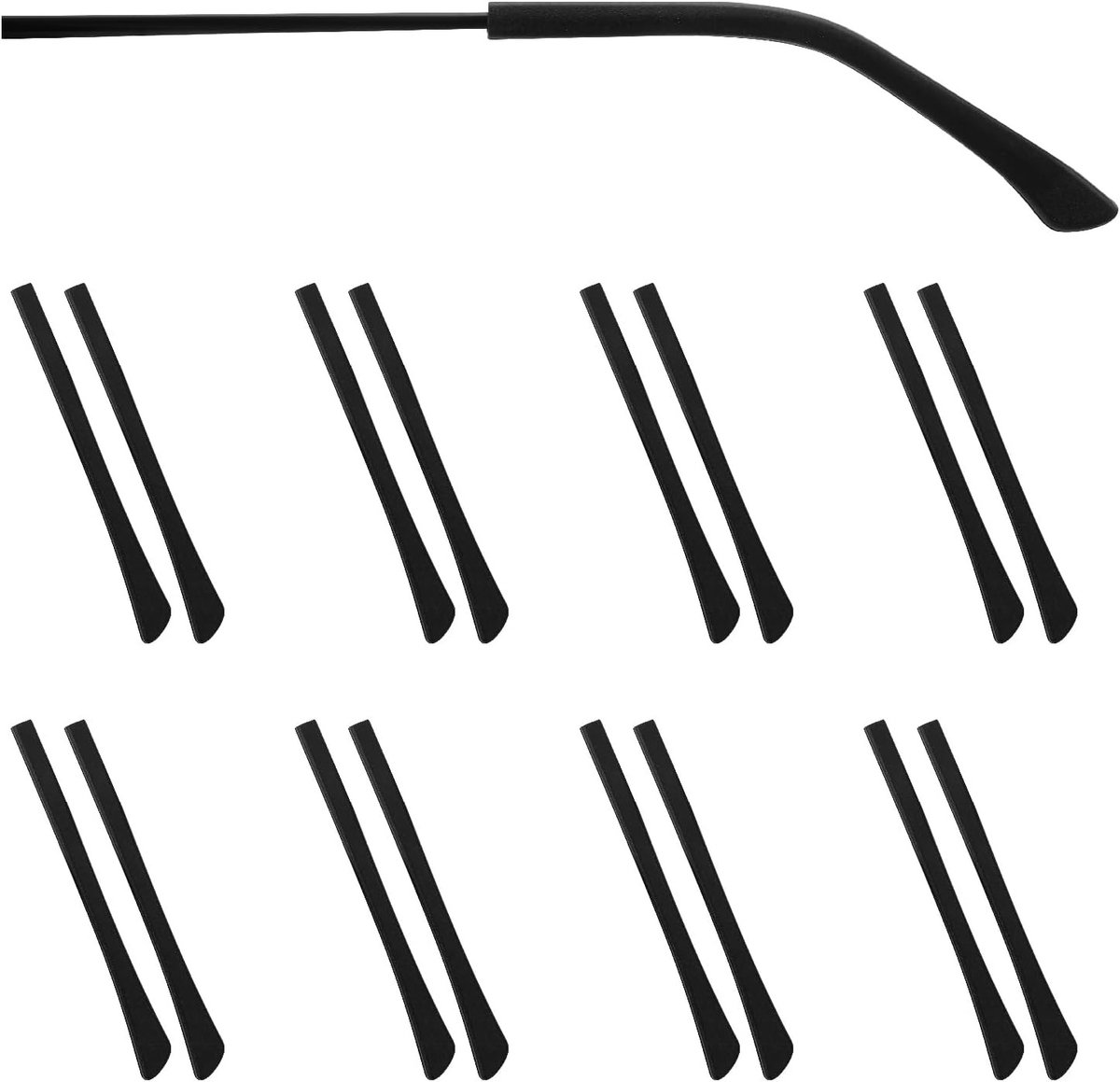 8 Paar Oorbeschermers voor Brillen, Siliconen Oorbeschermers voor Dunne Metalen Brilpoten, Comfortabele Brilaccessoires en Reparatieset (Zwart)