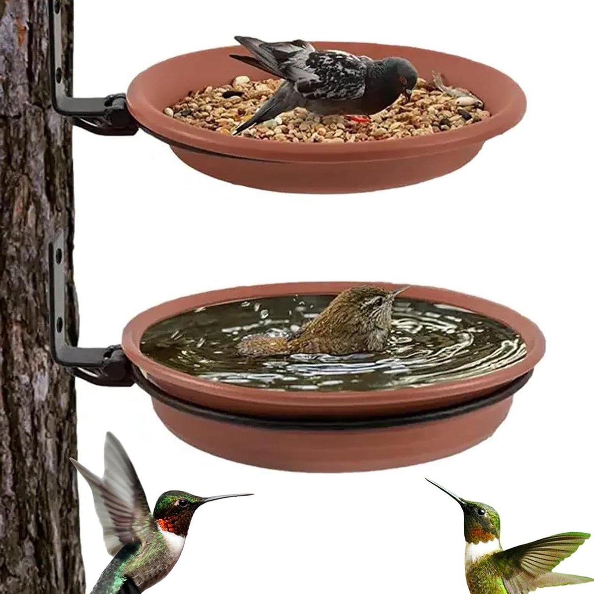 Voederhuisje Voor Bomen - Vogelbad Tuinaccessoire - Vogels Voeren En Baden - Dubbele Bakken Weerbestendig