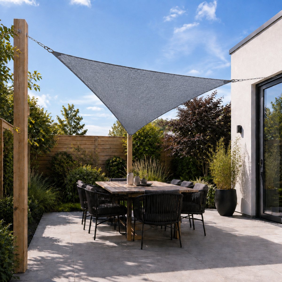 TuinChamp Schaduwdoek hdpe grey 3x3x3m - Waterdoorlatend - Driehoek - Zonnescherm balkon - Zonnescherm doek - Tuin zonnescherm