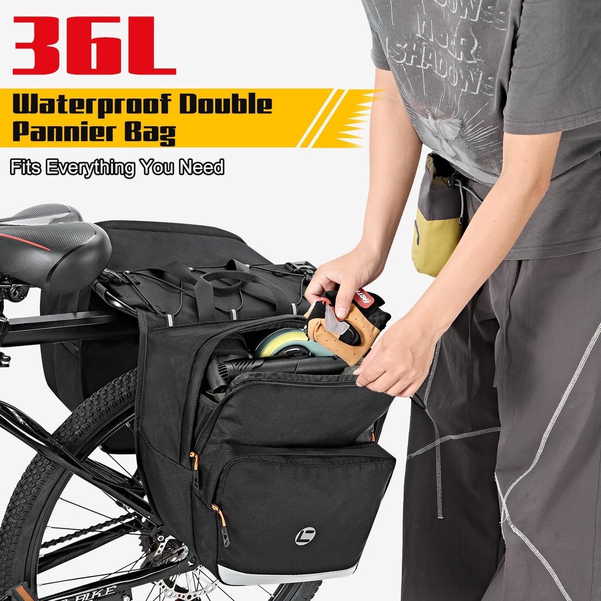 Fietstas enkel - Zwart - 36 liter - Waterdichte fietszadeltas met reflectie en handgrepen - Voor fietsen en reizen