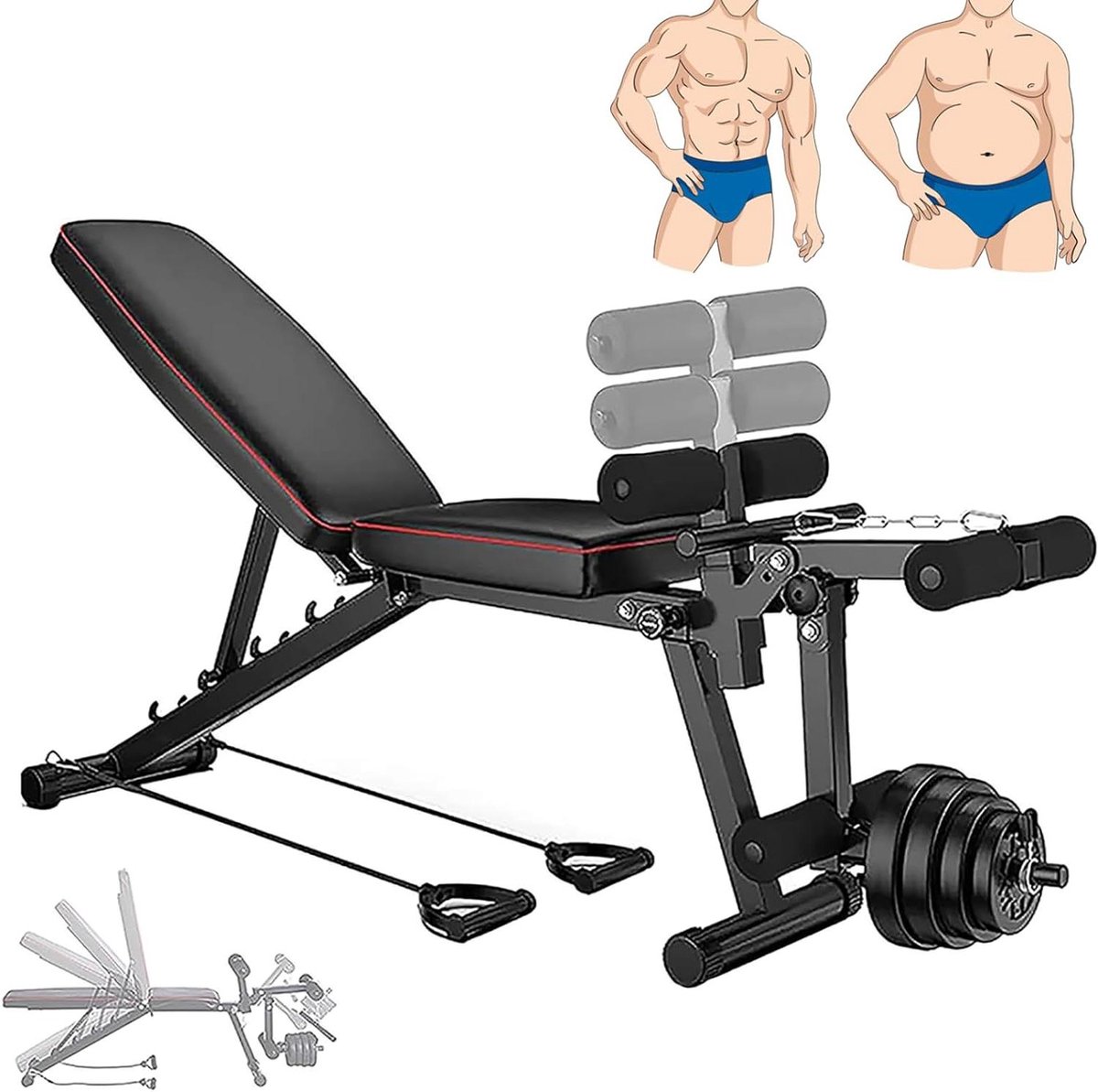 Ab oefenbank - Zitbank fitness - Thuis trainen - Verstelbaar en opvouwbaar - 420 lbs capaciteit - Zwart