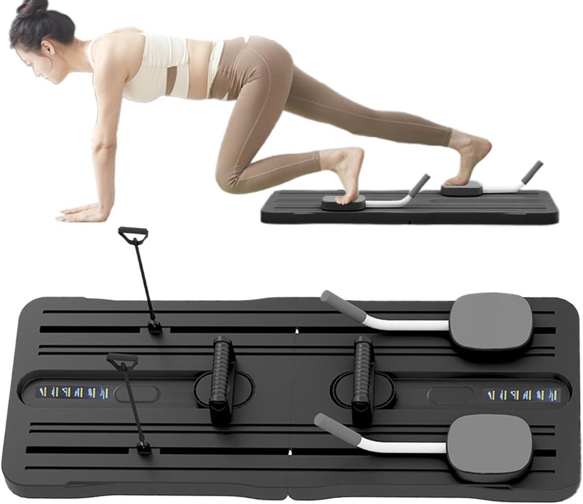 Pilates Board - Buikspier Trainer - Thuis Fitness - Kniebescherming Inbegrepen - 105 cm - Zwart