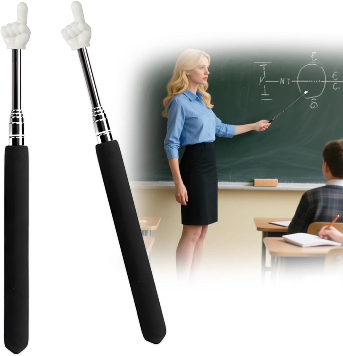 Verstelbare telescopische stokken voor docenten, 2 stuks, ideaal voor interactie in de klas, met vinger omhoog indicator en lange reikwijdte.