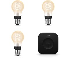 Philips Hue Starterspakket - E27 - met 3 Filament Standaard Lampen (A60) - Warmwit Licht - Incl. 1…