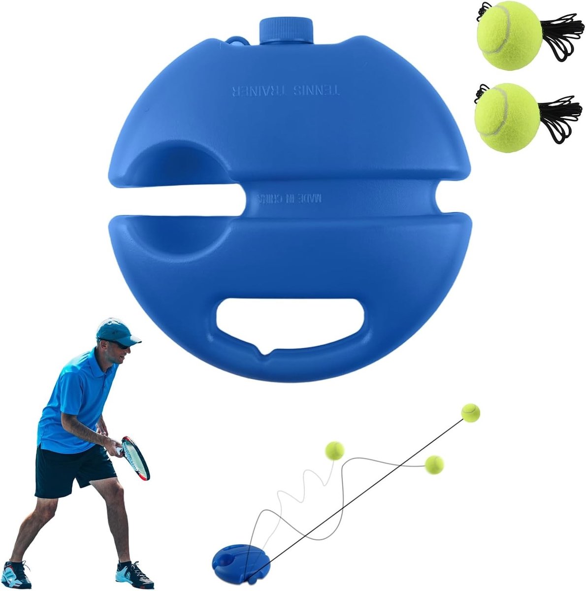 Tennispaal - Blauw - Tennistrainer Set met 2 Tennisballen en PP-standaard - Voor Beginners en Gevorderden